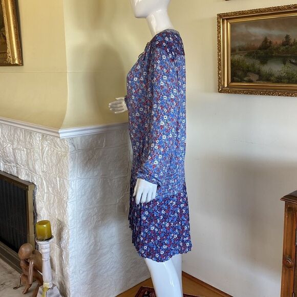 Gap Drop Waist Pleated Dress Blue Floral - Picture 9 of 10